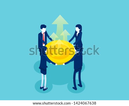 Business company financial growth. Concept isometric business vector illustration, Business finance and economy, Flat isometric cartoon character design.