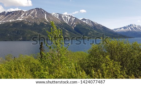 
Lake landscape mountains and nature in Yukon Canada