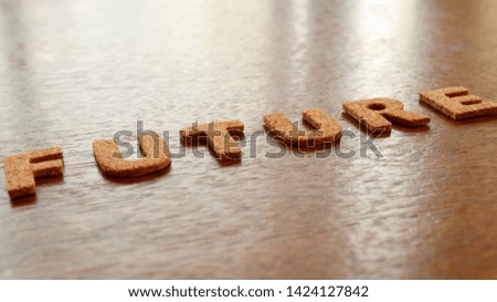 Cork Text "Future" on Wooden Table