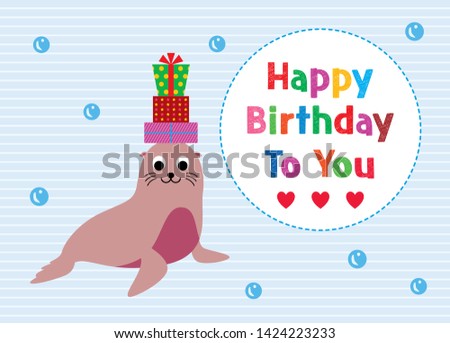 cute sea lion seal happy birthday greeting card vector