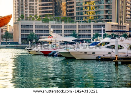 White Yachts on green water docked at Marina Royalty-Free Stock Photo #1424313221