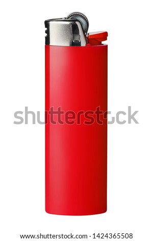 Red cigarette lighter, isolated on white background Royalty-Free Stock Photo #1424365508