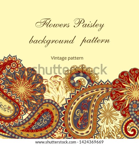Background in ethnic traditional style. Abstract vintage pattern with decorative flowers, leaves and Paisley pattern in Oriental style.