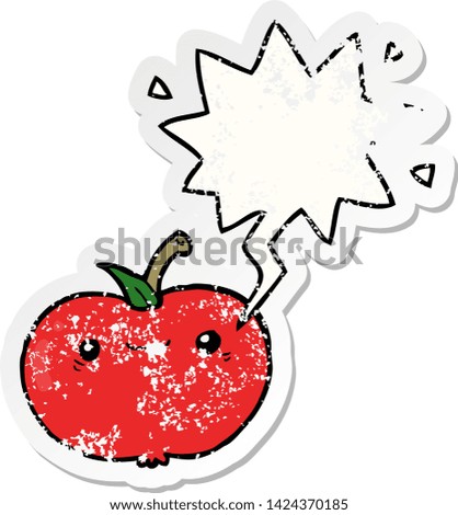 cartoon apple with speech bubble distressed distressed old sticker