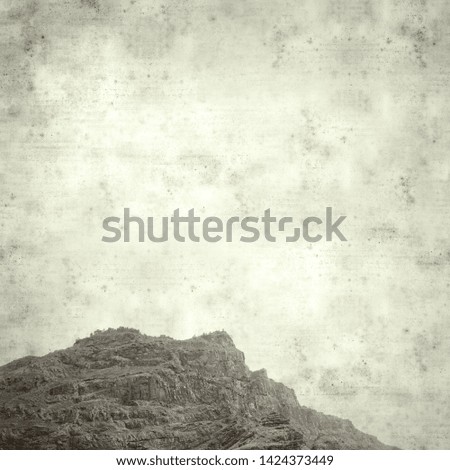 textured stylish old paper background, square, with Gran Canaria landscape, Agaete valley