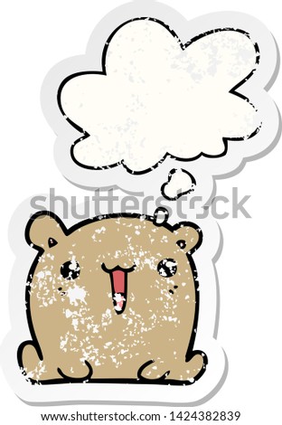 cute cartoon bear with thought bubble as a distressed worn sticker