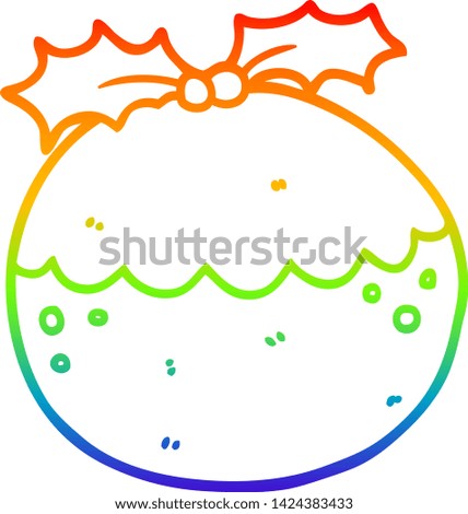 rainbow gradient line drawing of a cartoon christmas pudding