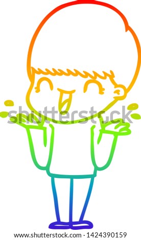 rainbow gradient line drawing of a happy cartoon boy