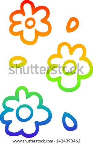rainbow gradient line drawing of a cartoon flower heads