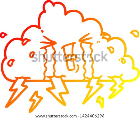 warm gradient line drawing of a cartoon thundercloud