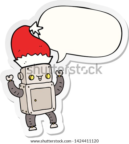 cartoon christmas robot with speech bubble sticker