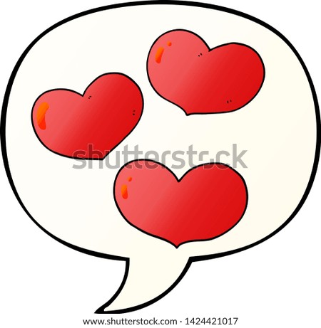cartoon love hearts with speech bubble in smooth gradient style