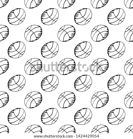Seamless pattern Handdrawn ball doodle icon. Hand drawn black sketch. Sign symbol. Decoration element. White background. Isolated. Flat design. Vector illustration.