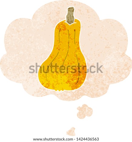 cartoon squash with thought bubble in grunge distressed retro textured style
