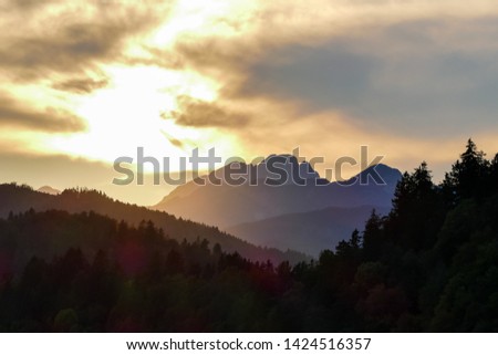 sunset in mountains, digital photo picture as a background