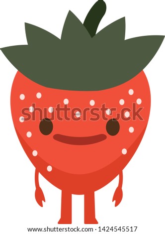 Cartoon flat color doodle fruit monster Strawberry happy  