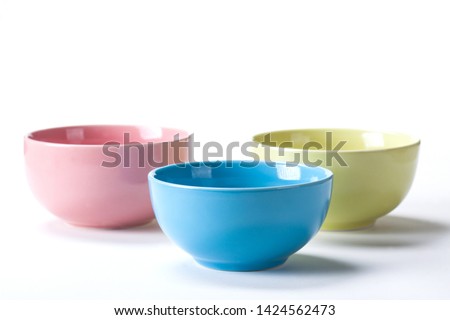Close up Ceramic colorful bowl isolated on white background shoot in the studio with space for copy.