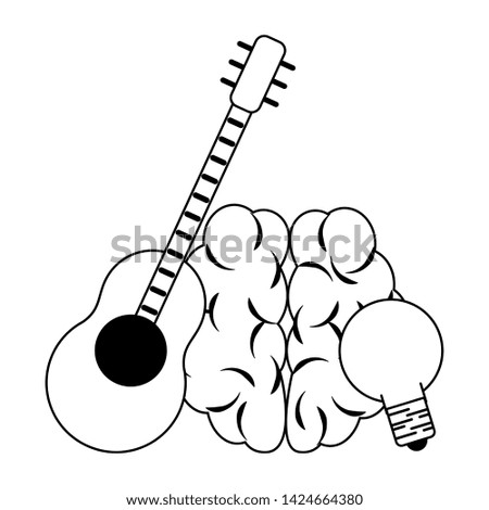 Human brain with guitar and bulb light cartoons vector illustration graphic design