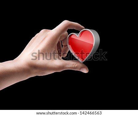 Man's hand holding card sign isolated on black background