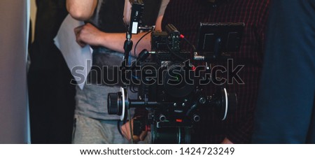 on-set movie camera on the stage