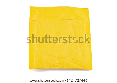 yellow postal bag for packing parcels. Isolated on white background. space for text

