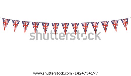 Garland with British pennants on a white background  Royalty-Free Stock Photo #1424734199