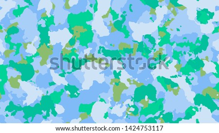 Camouflage fashion cyan seamless pattern. Bright abstract army background. Military wallpaper. Urban city camo illustration for fabric, textile or prints - Vector