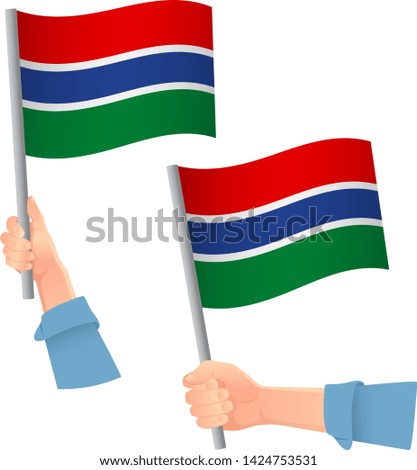 Gambia flag in hand. Patriotic background. National flag of Gambia vector illustration