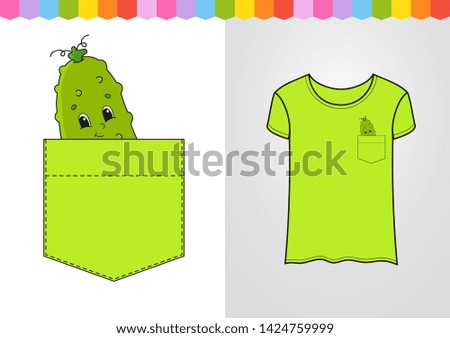 Cute image in shirt pocket. Cute character. Colorful vector illustration. Cartoon style. Isolated on white background. Design element. Template for your shirts, books, stickers, cards, posters.