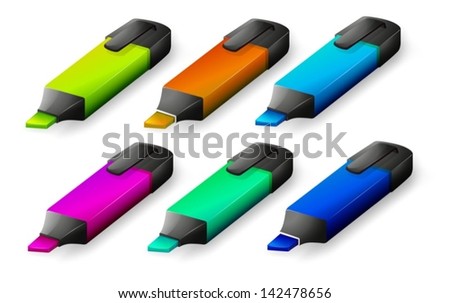 Illustration of the six colorful markers on a white background