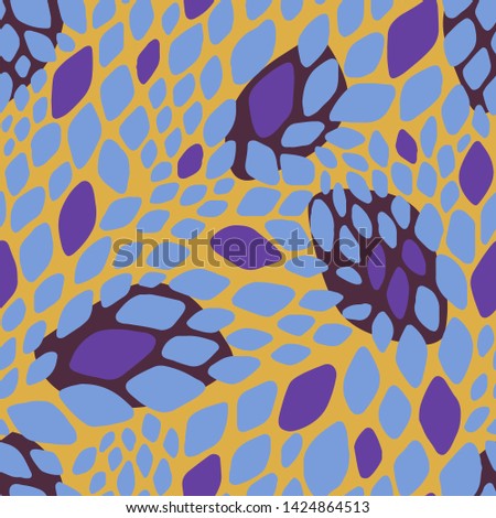 Abstract seamless geometric pattern. Colorful rhombuses. Stylish background with hand drawn scale. Squama. Snake skin texture . Vector illustration with leaves. 