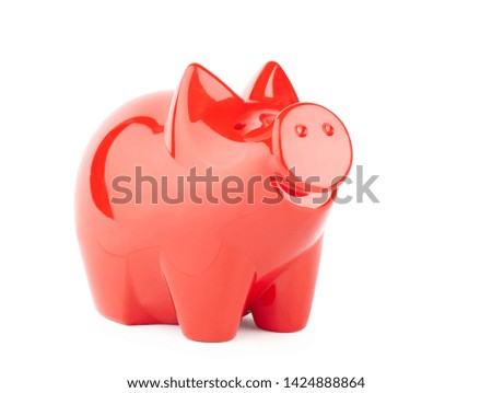 piggy bank red piggyback, symbol of economy planning for tomorrow, isolated on white