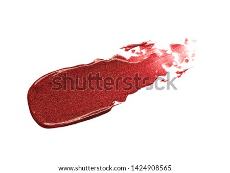 Lipstick abstract strokes smudge  background texture cherry red colored isolated on white