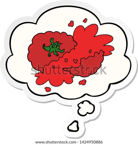 cartoon squashed tomato with thought bubble as a printed sticker