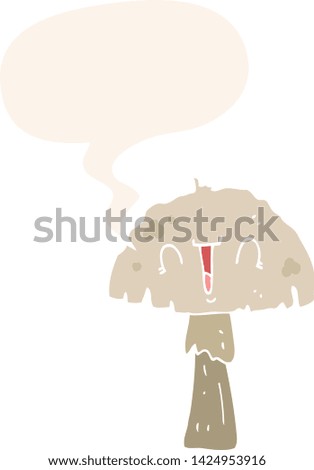 cartoon mushroom with speech bubble in retro style