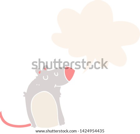 cartoon fat rat with speech bubble in retro style