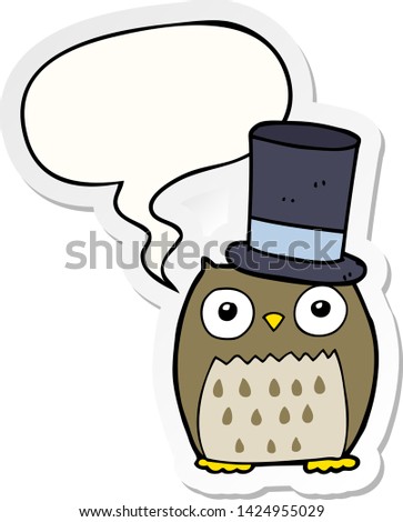 cartoon owl wearing top hat with speech bubble sticker