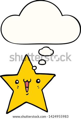 happy cartoon star with thought bubble