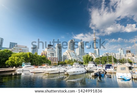 Beautiful Toronto city skyline from Harbourfront, Ontario, Canada