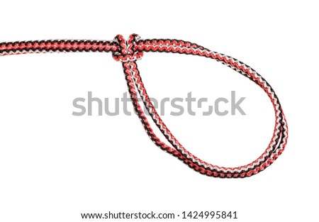 slipped closed loop knot tied on synthetic rope cut out on white background