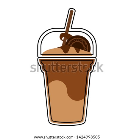 Isolated colored chocolate frappe icon with a straw - Vector illustration