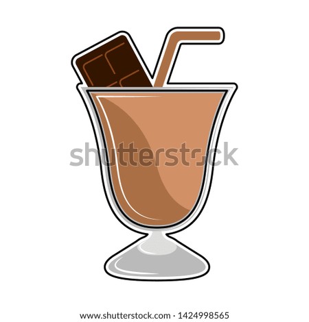 Isolated colored chocolate frappe icon with a straw - Vector