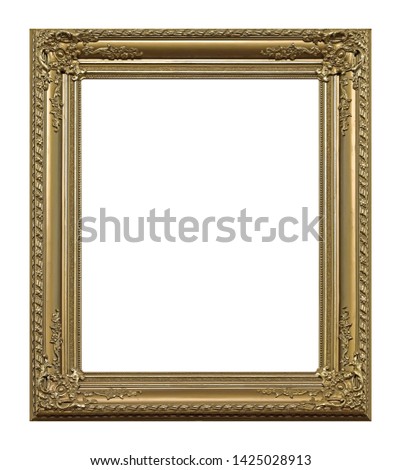 Golden frame for paintings, mirrors or photo isolated on white background. Design element with clipping path