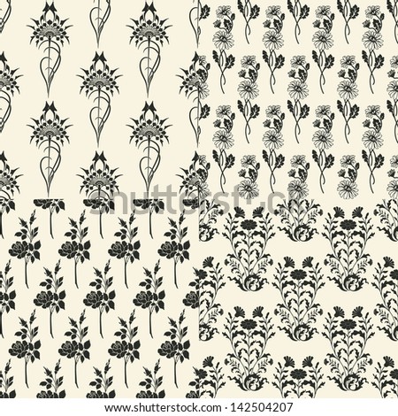 Set of vector seamless floral background
