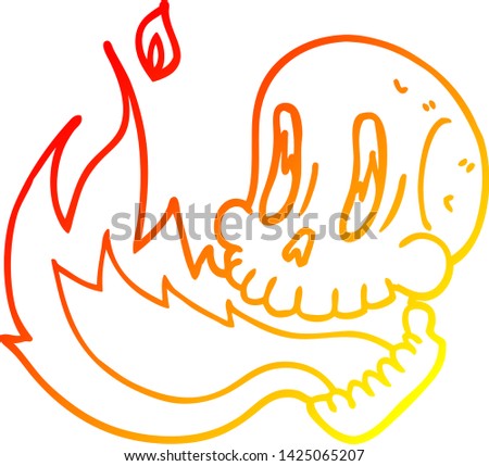 warm gradient line drawing of a cartoon flaming skull