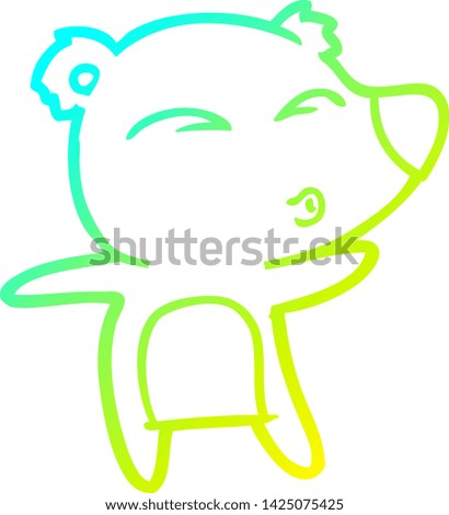 cold gradient line drawing of a cartoon whistling bear