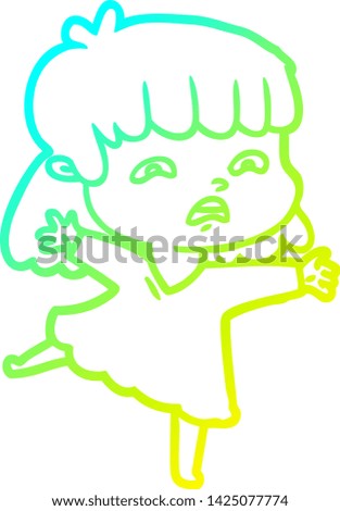 cold gradient line drawing of a cartoon worried woman