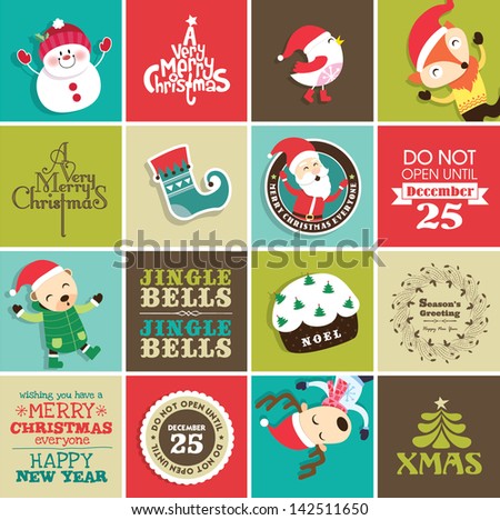 Christmas design elements for greeting card, gift tags and stickers
