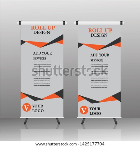 Roll Up Banner Stand Design with Abstract Geometric Colorful Bubble Speech. Vector illustration