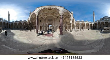 The 360 degrees picture  of the Sultanahmet Camii, Blue mosque, in Istanbul, Turkey. 360 panorama pictures.